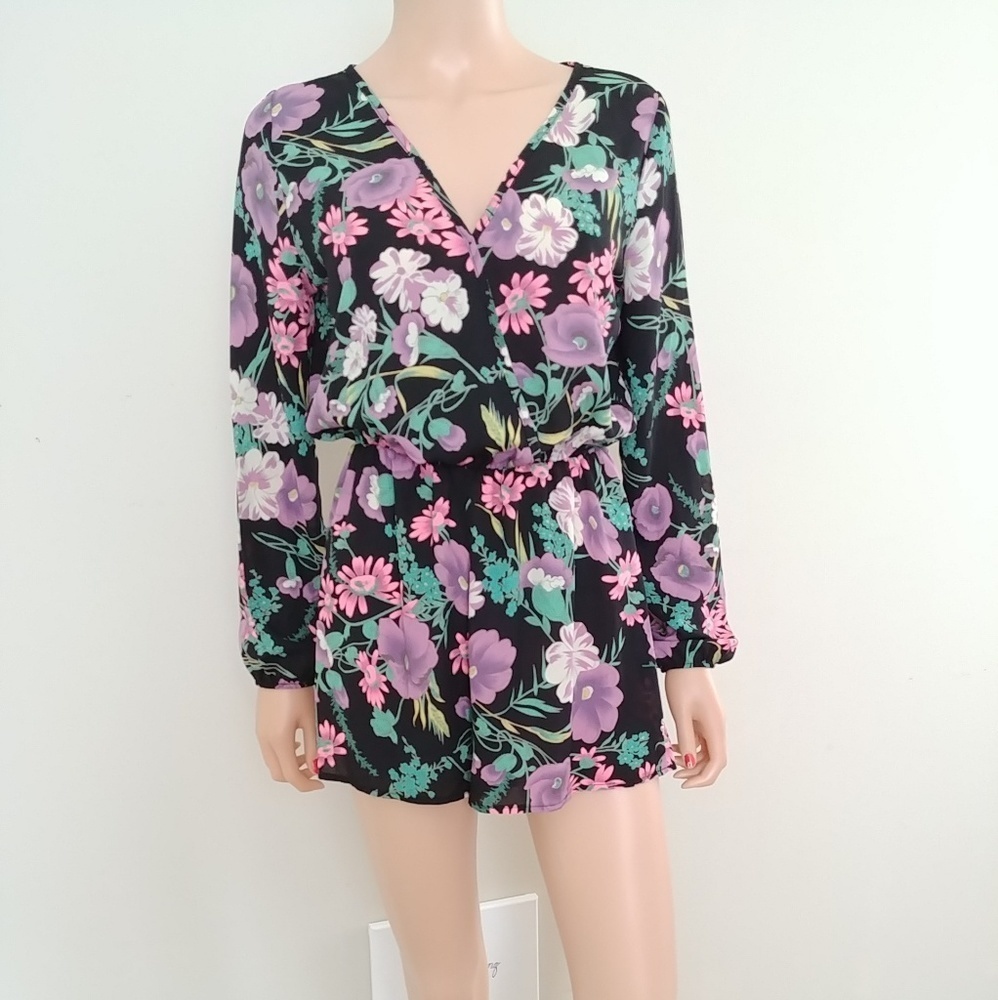 Black Floral Long Sleeve Romper